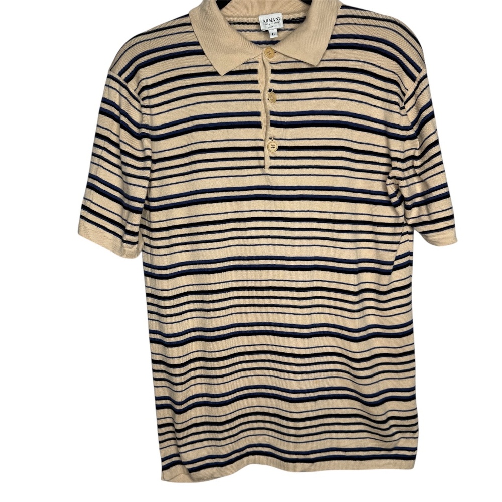 Rare Vintage Men's Armani Collezioni Polo Shirt‎ Striped Large button collar